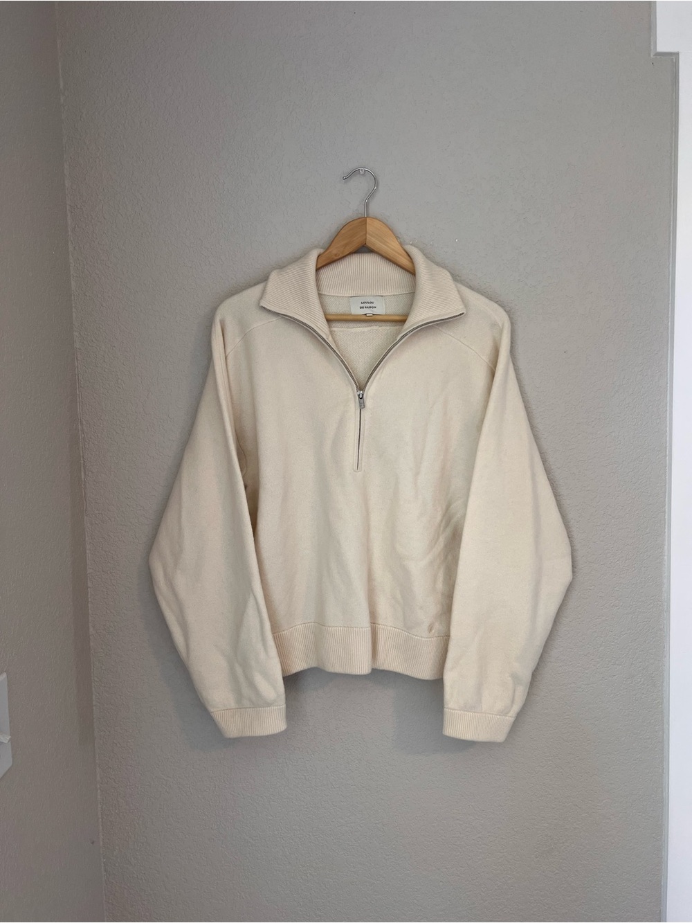 Women's Cream Half-Zip V-Neck Sweater